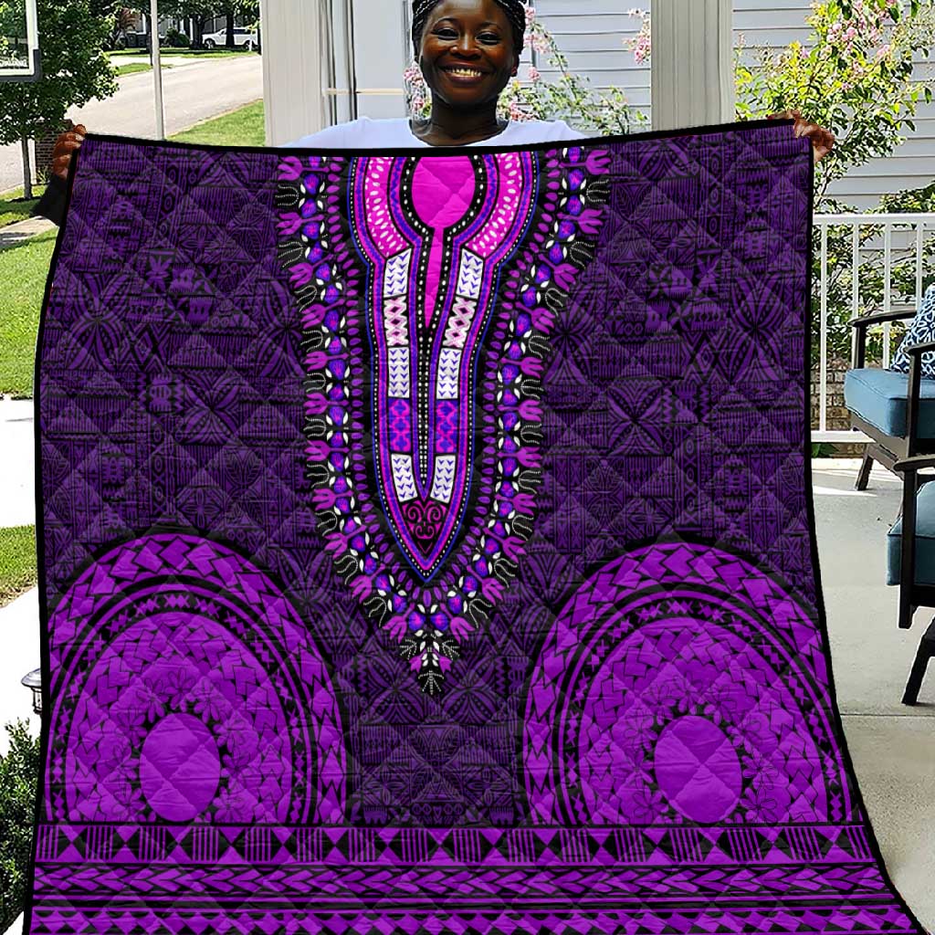 Purple Dashiki and Tapa Pattern Quilt Africa-Polynesia Together Culture LT9