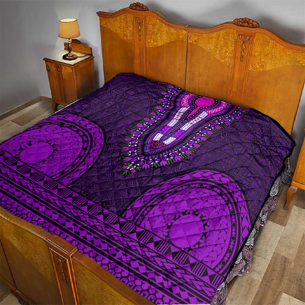 Purple Dashiki and Tapa Pattern Quilt Africa-Polynesia Together Culture LT9