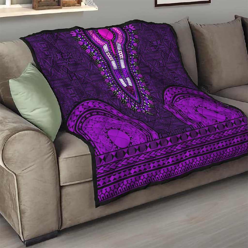Purple Dashiki and Tapa Pattern Quilt Africa-Polynesia Together Culture LT9