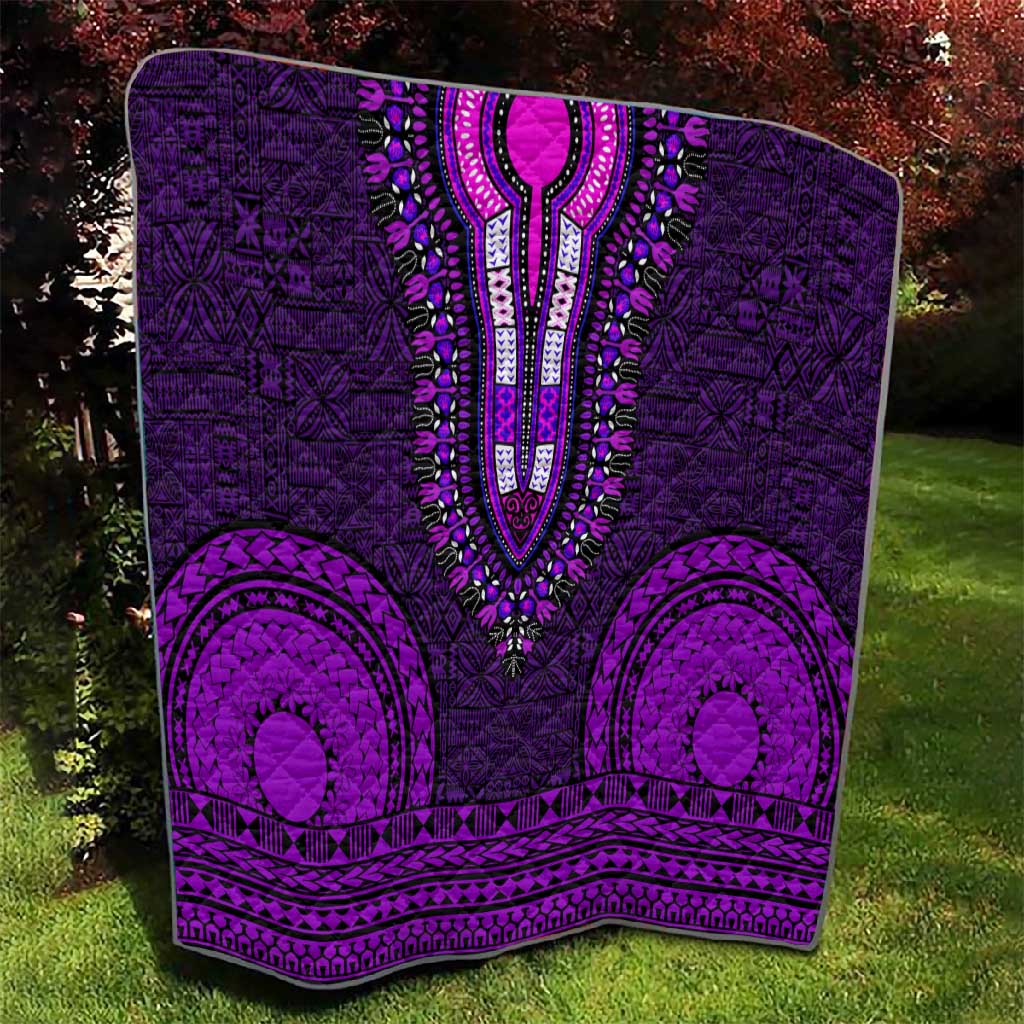 Purple Dashiki and Tapa Pattern Quilt Africa-Polynesia Together Culture LT9