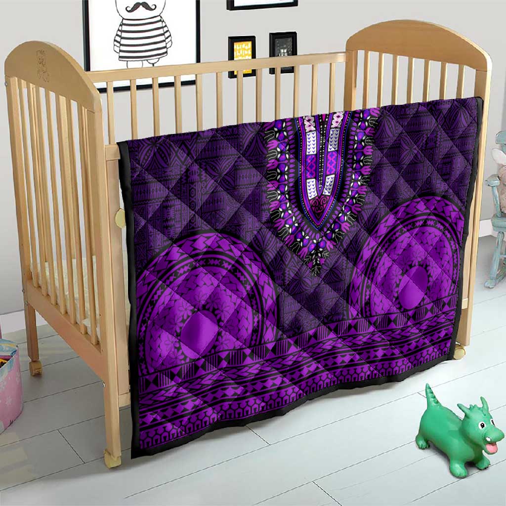 Purple Dashiki and Tapa Pattern Quilt Africa-Polynesia Together Culture LT9