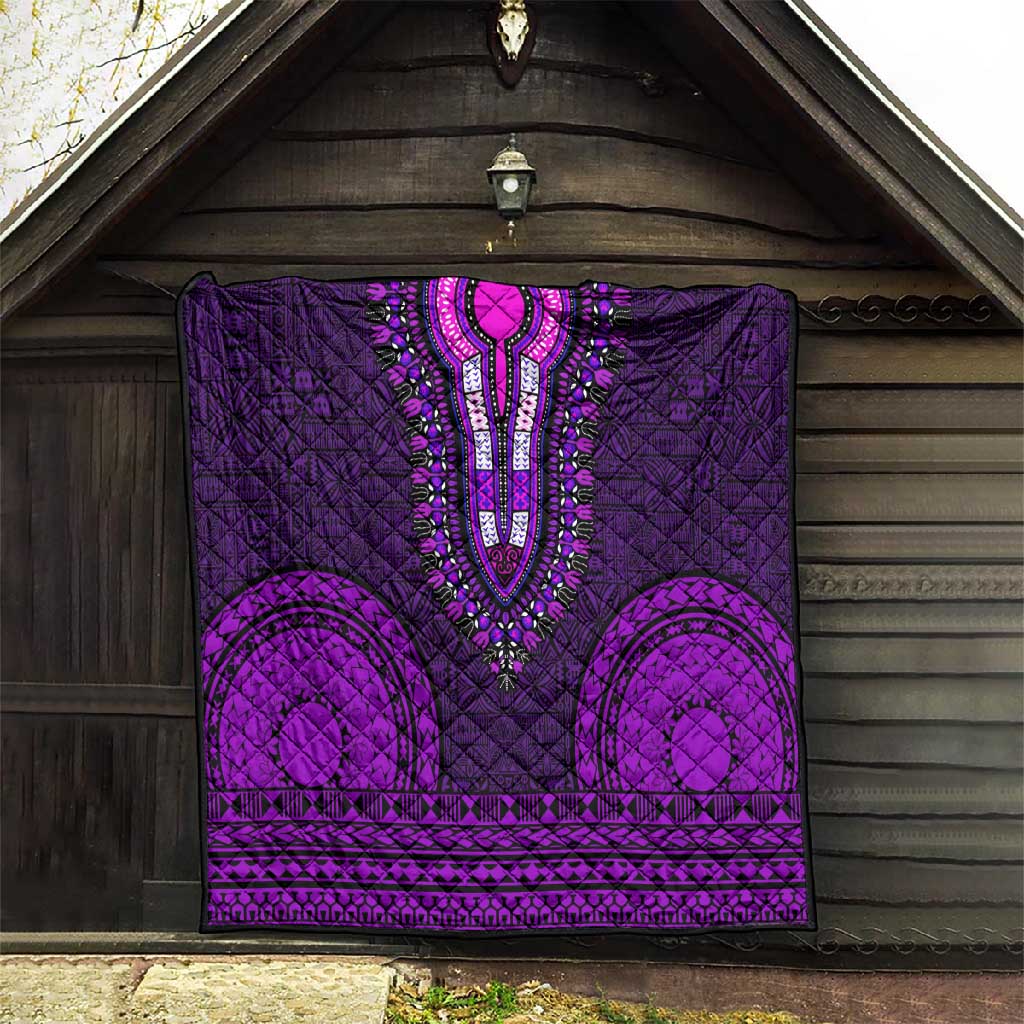 Purple Dashiki and Tapa Pattern Quilt Africa-Polynesia Together Culture LT9