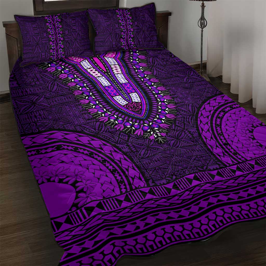 Purple Dashiki and Tapa Pattern Quilt Bed Set Africa-Polynesia Together Culture LT9