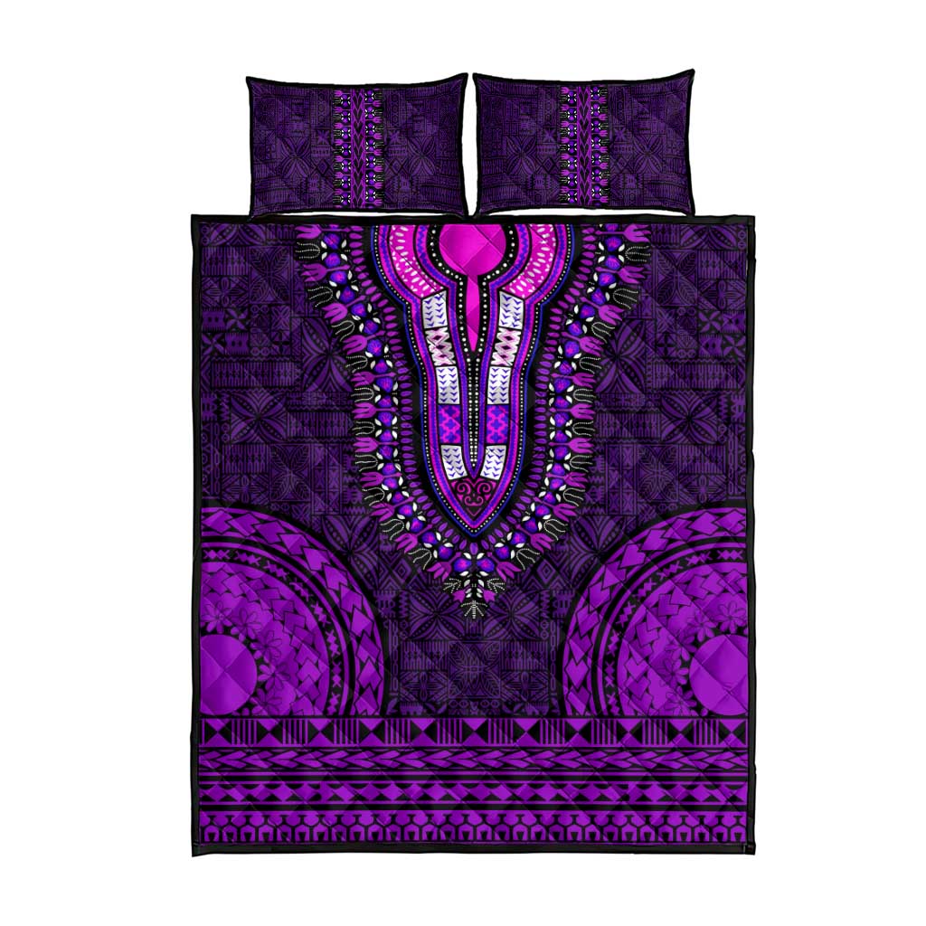 Purple Dashiki and Tapa Pattern Quilt Bed Set Africa-Polynesia Together Culture LT9