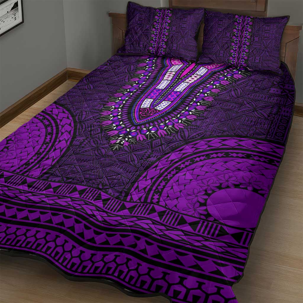 Purple Dashiki and Tapa Pattern Quilt Bed Set Africa-Polynesia Together Culture LT9