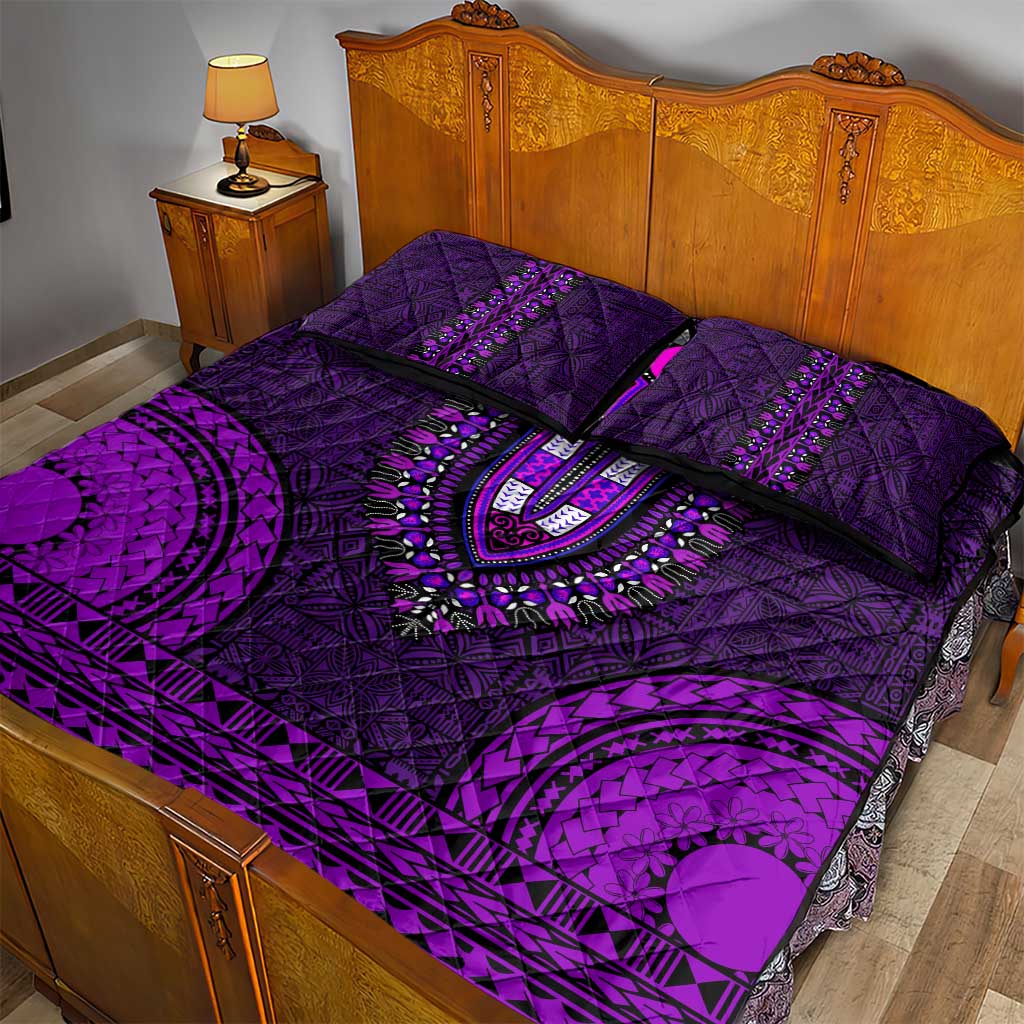 Purple Dashiki and Tapa Pattern Quilt Bed Set Africa-Polynesia Together Culture LT9