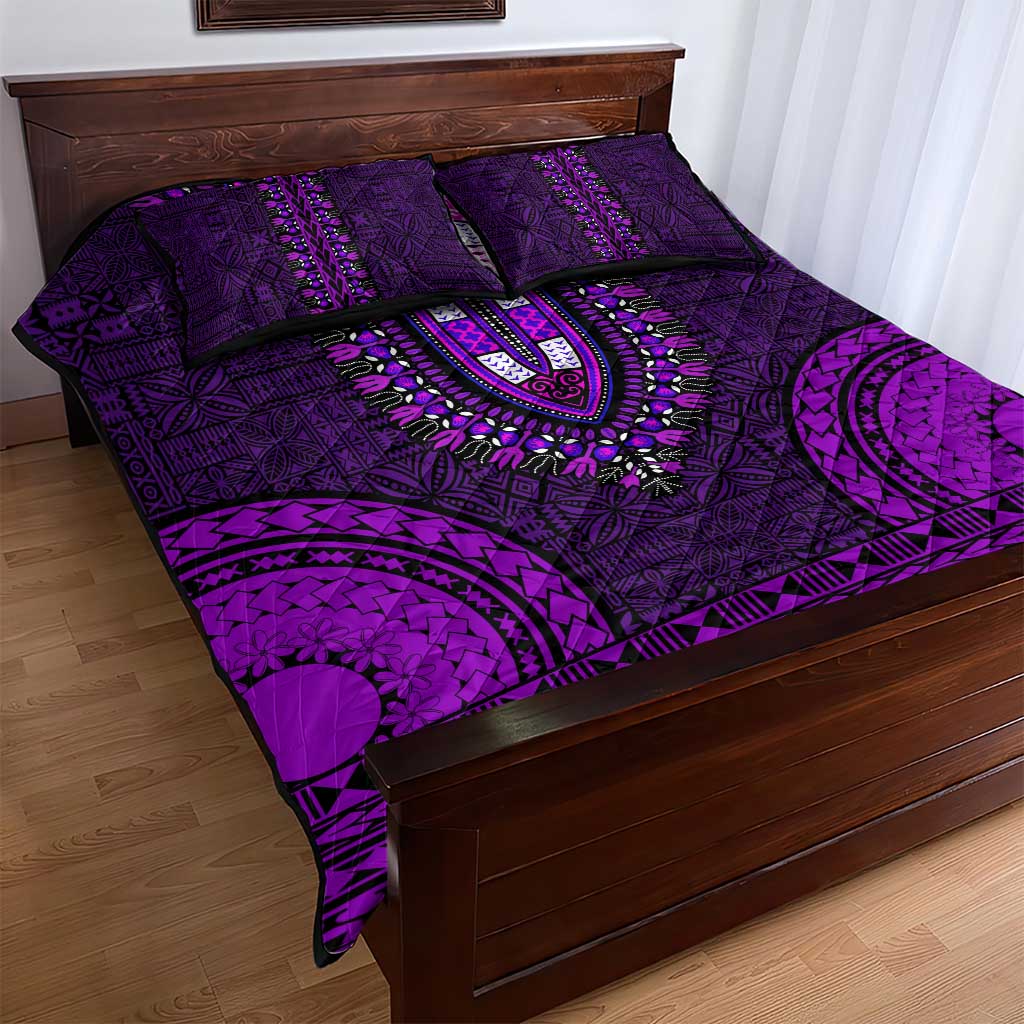 Purple Dashiki and Tapa Pattern Quilt Bed Set Africa-Polynesia Together Culture LT9
