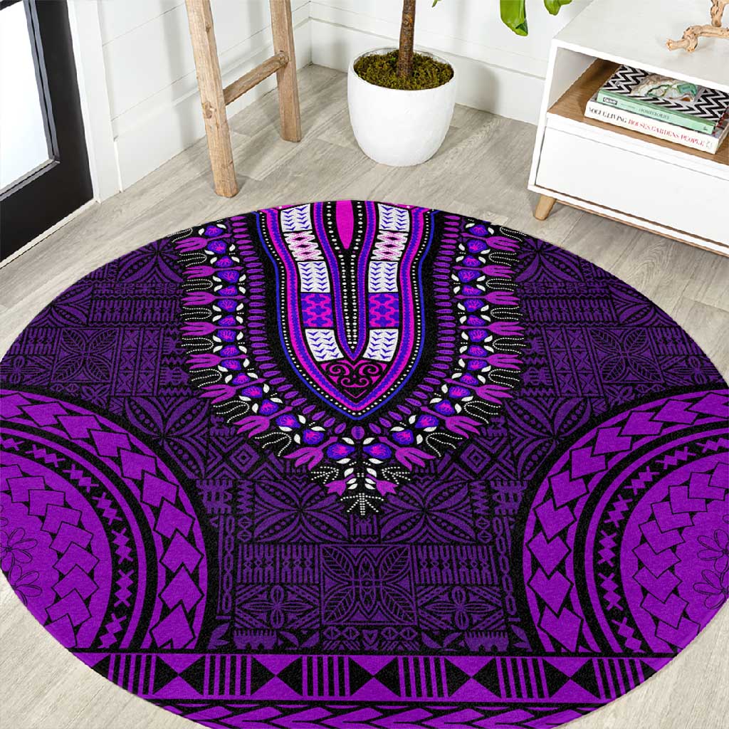 Purple Dashiki and Tapa Pattern Round Carpet Africa-Polynesia Together Culture LT9