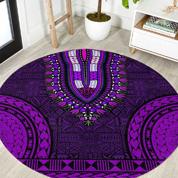Purple Dashiki and Tapa Pattern Round Carpet Africa-Polynesia Together Culture LT9
