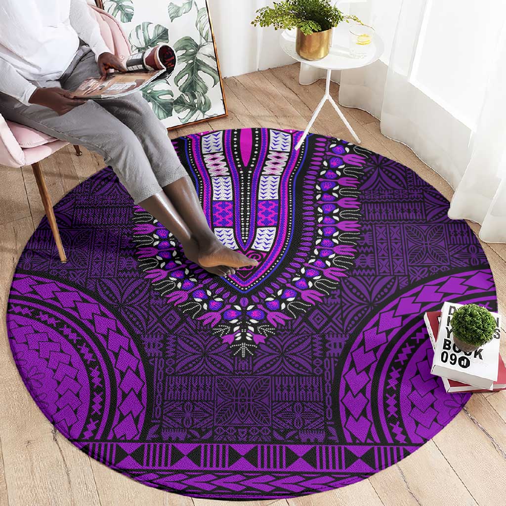 Purple Dashiki and Tapa Pattern Round Carpet Africa-Polynesia Together Culture LT9