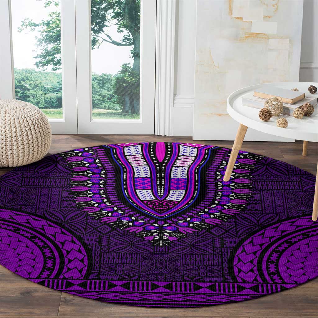 Purple Dashiki and Tapa Pattern Round Carpet Africa-Polynesia Together Culture LT9