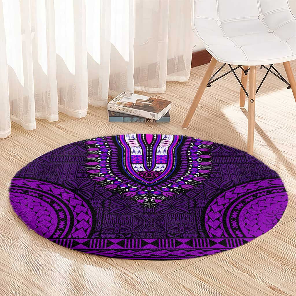 Purple Dashiki and Tapa Pattern Round Carpet Africa-Polynesia Together Culture LT9