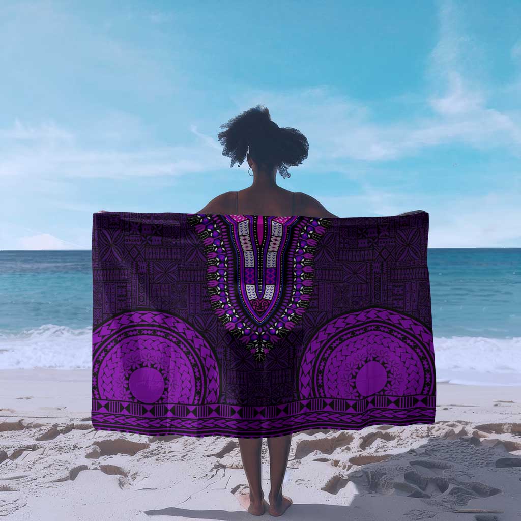 Purple Dashiki and Tapa Pattern Sarong Africa-Polynesia Together Culture LT9