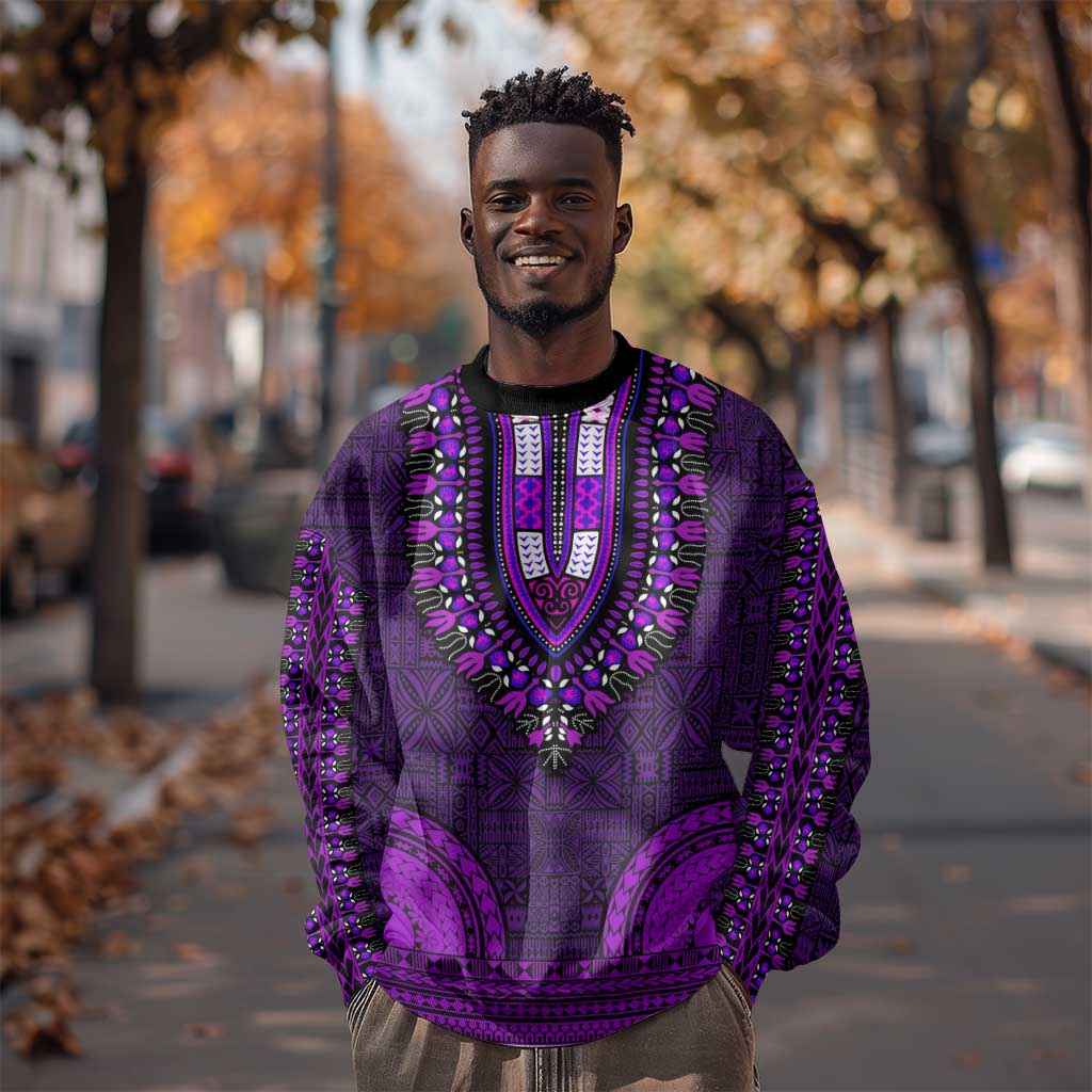 Purple Dashiki and Tapa Pattern Sweatshirt Africa-Polynesia Together Culture LT9
