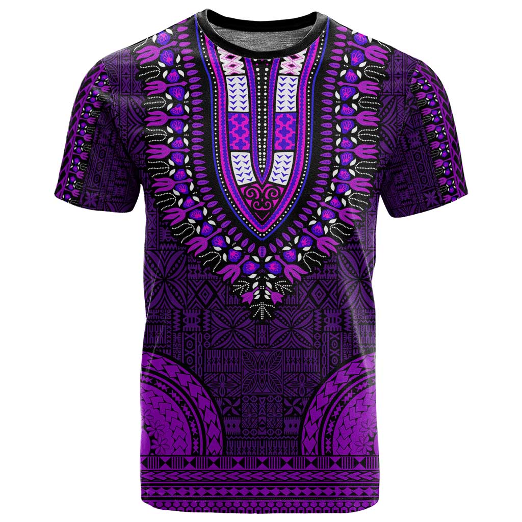 Purple Dashiki and Tapa Pattern T shirt Africa-Polynesia Together Culture LT9