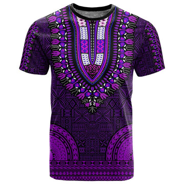 Purple Dashiki and Tapa Pattern T shirt Africa-Polynesia Together Culture LT9
