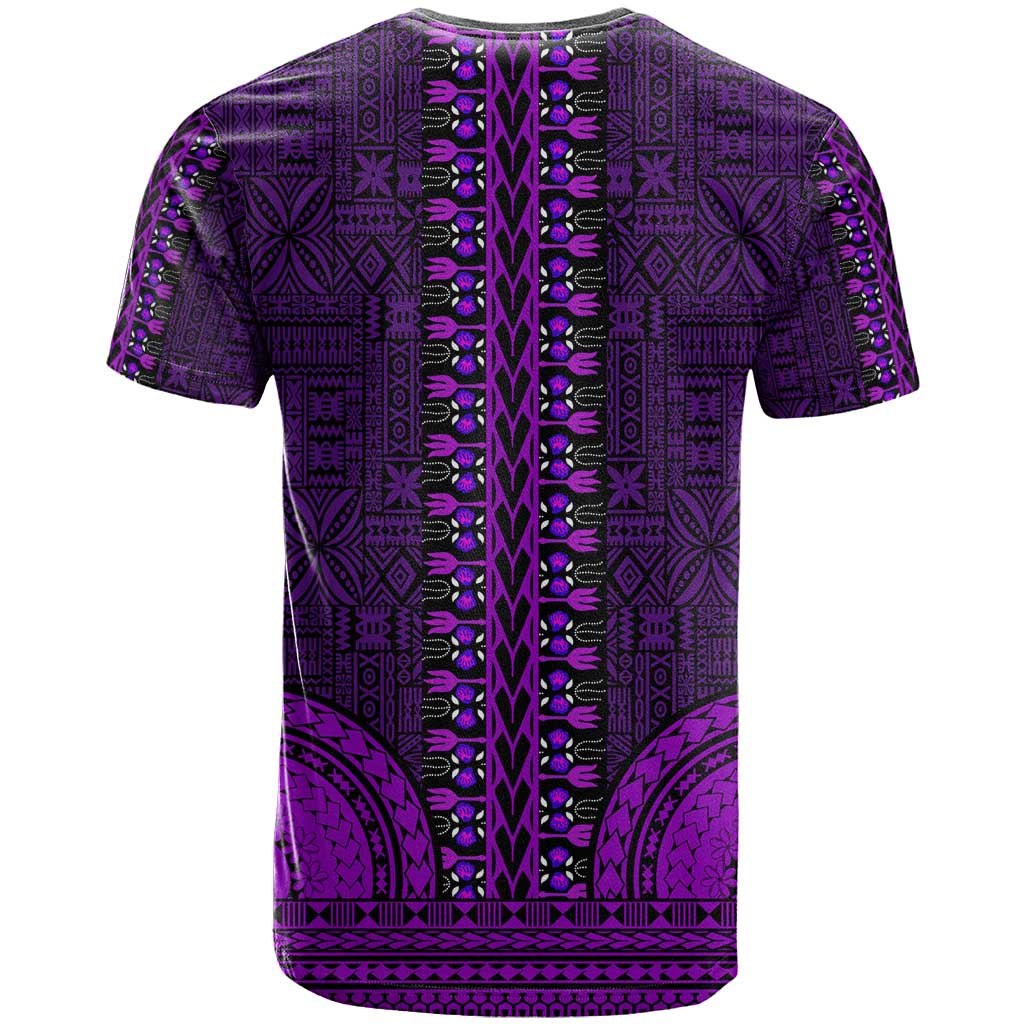 Purple Dashiki and Tapa Pattern T shirt Africa-Polynesia Together Culture LT9