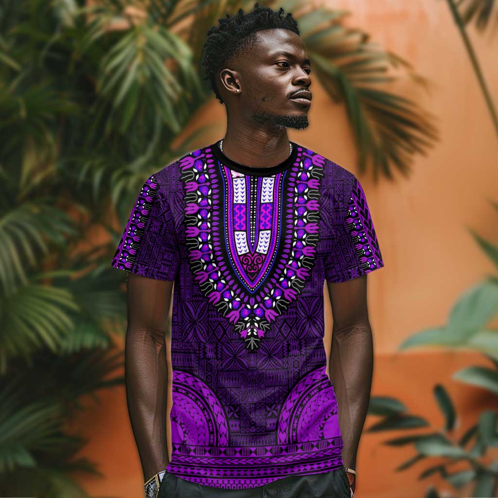 Purple Dashiki and Tapa Pattern T shirt Africa-Polynesia Together Culture LT9