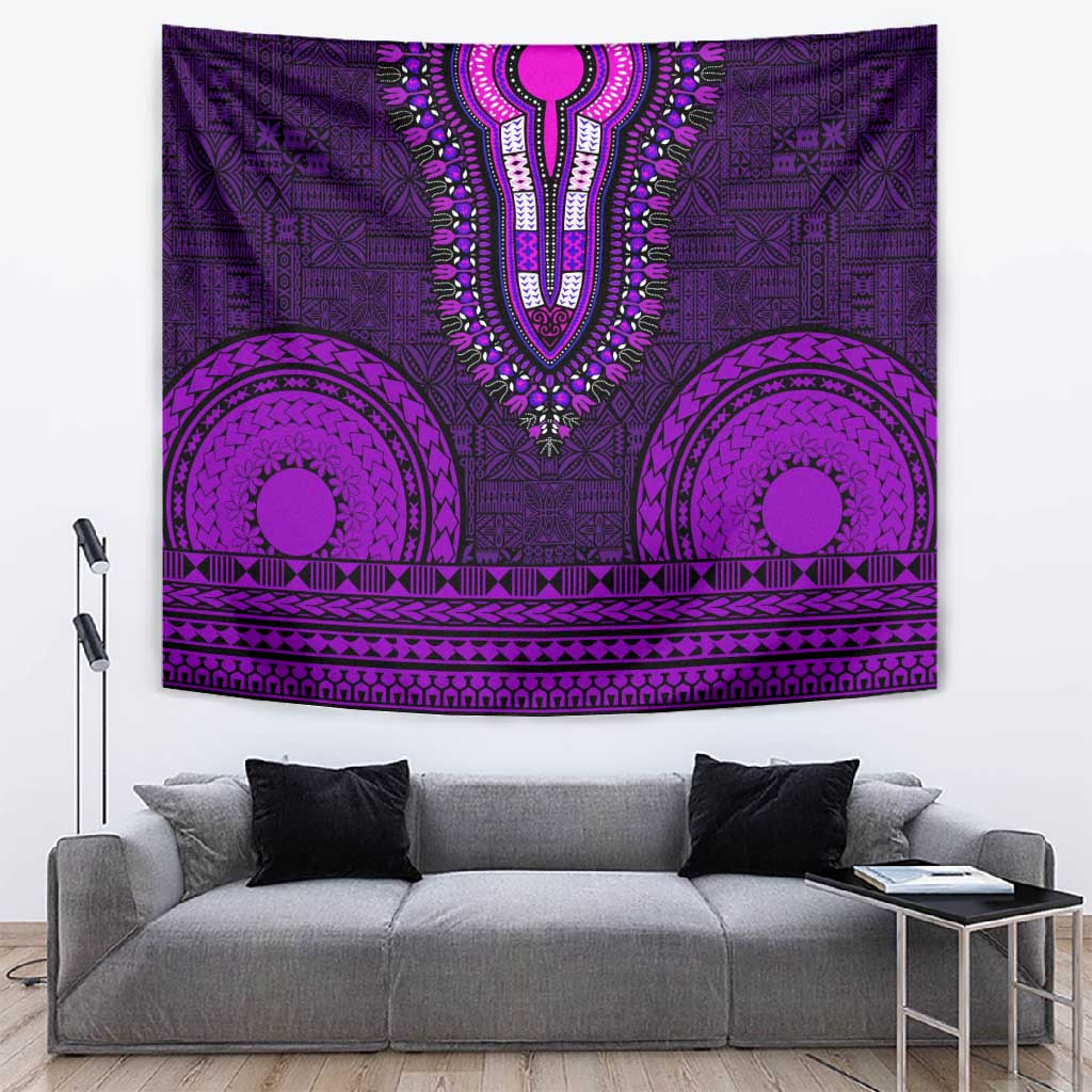 Purple Dashiki and Tapa Pattern Tapestry Africa-Polynesia Together Culture LT9