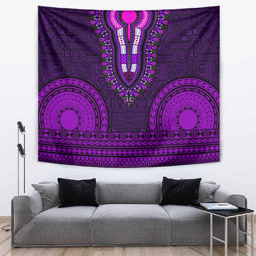 Purple Dashiki and Tapa Pattern Tapestry Africa-Polynesia Together Culture LT9