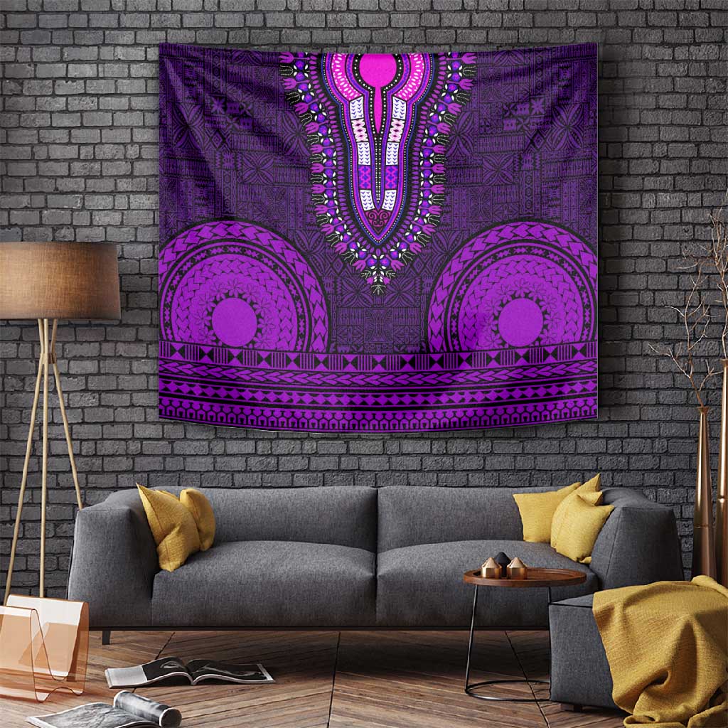 Purple Dashiki and Tapa Pattern Tapestry Africa-Polynesia Together Culture LT9
