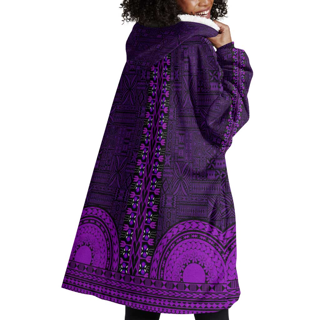 Purple Dashiki and Tapa Pattern Wearable Blanket Hoodie Africa-Polynesia Together Culture LT9