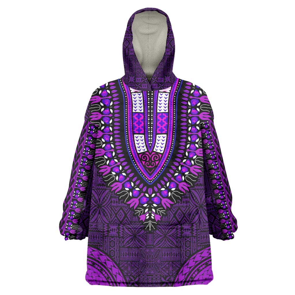 Purple Dashiki and Tapa Pattern Wearable Blanket Hoodie Africa-Polynesia Together Culture LT9