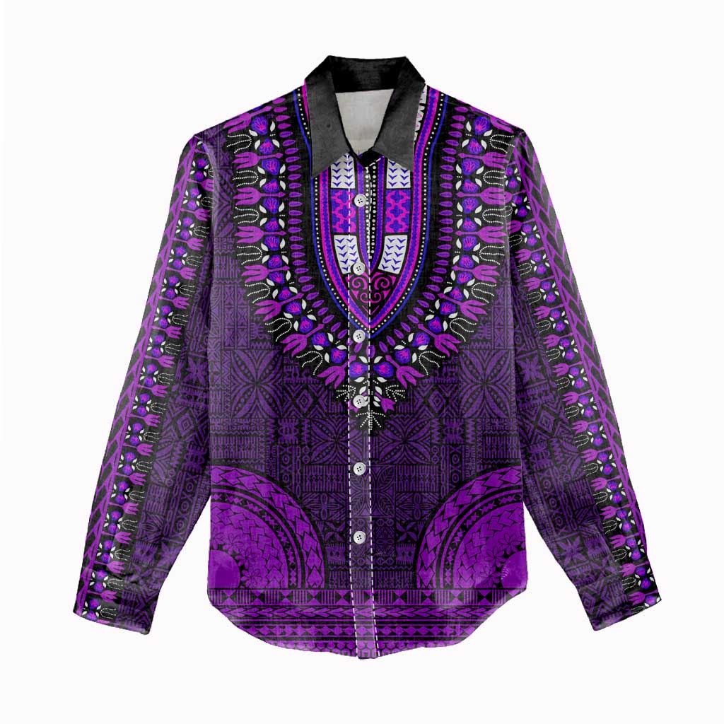 Purple Dashiki and Tapa Pattern Women Casual Shirt Africa-Polynesia Together Culture LT9
