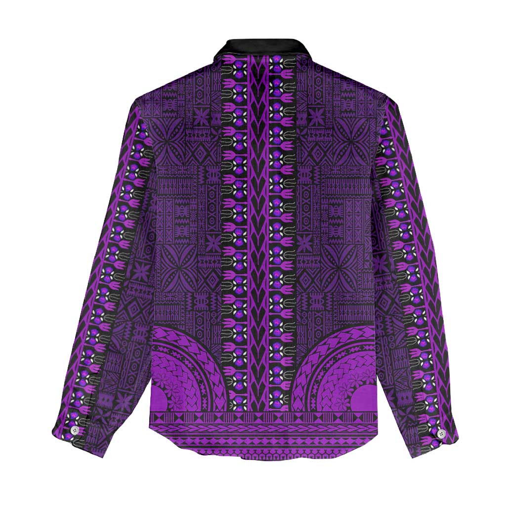 Purple Dashiki and Tapa Pattern Women Casual Shirt Africa-Polynesia Together Culture LT9