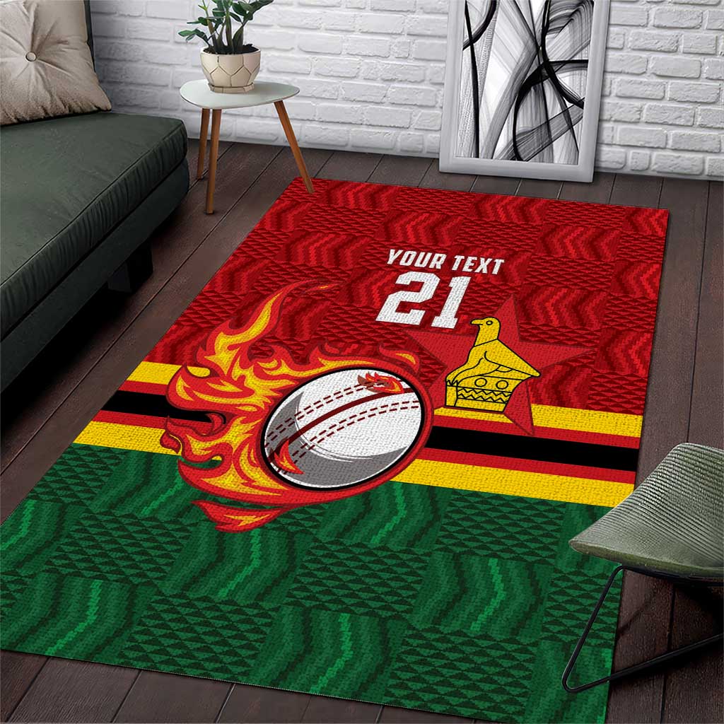Custom Africa Cricket Zimbabwe Area Rug The Chevrons Cricket Ball Fire LT9