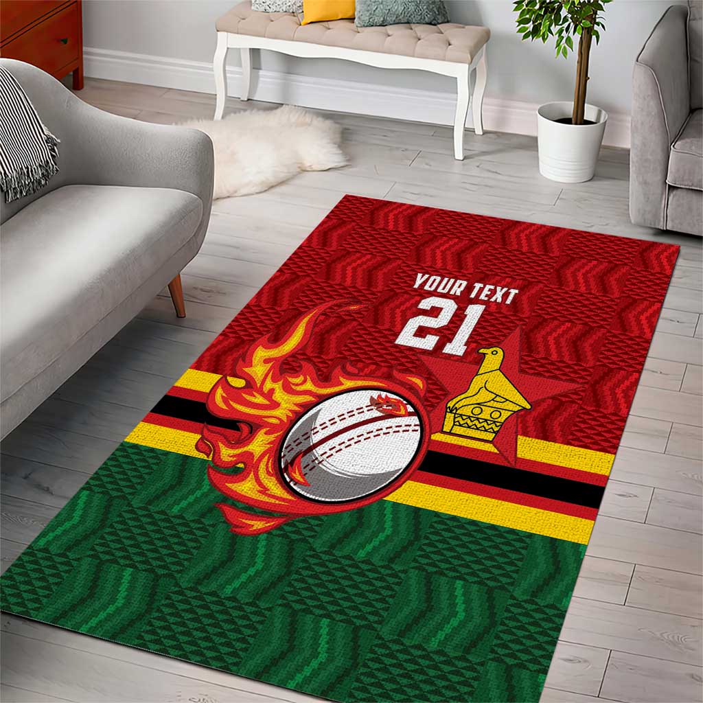 Custom Africa Cricket Zimbabwe Area Rug The Chevrons Cricket Ball Fire LT9