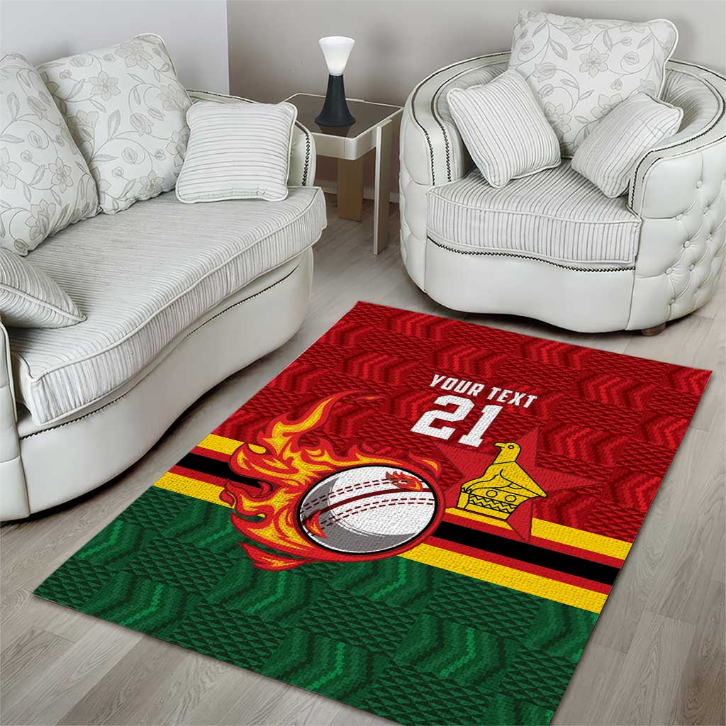 Custom Africa Cricket Zimbabwe Area Rug The Chevrons Cricket Ball Fire LT9