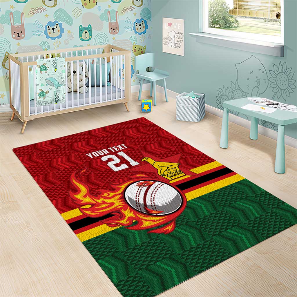 Custom Africa Cricket Zimbabwe Area Rug The Chevrons Cricket Ball Fire LT9