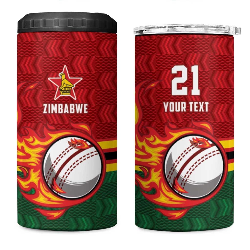 Custom Africa Cricket Zimbabwe 4 in 1 Can Cooler Tumbler The Chevrons Cricket Ball Fire LT9
