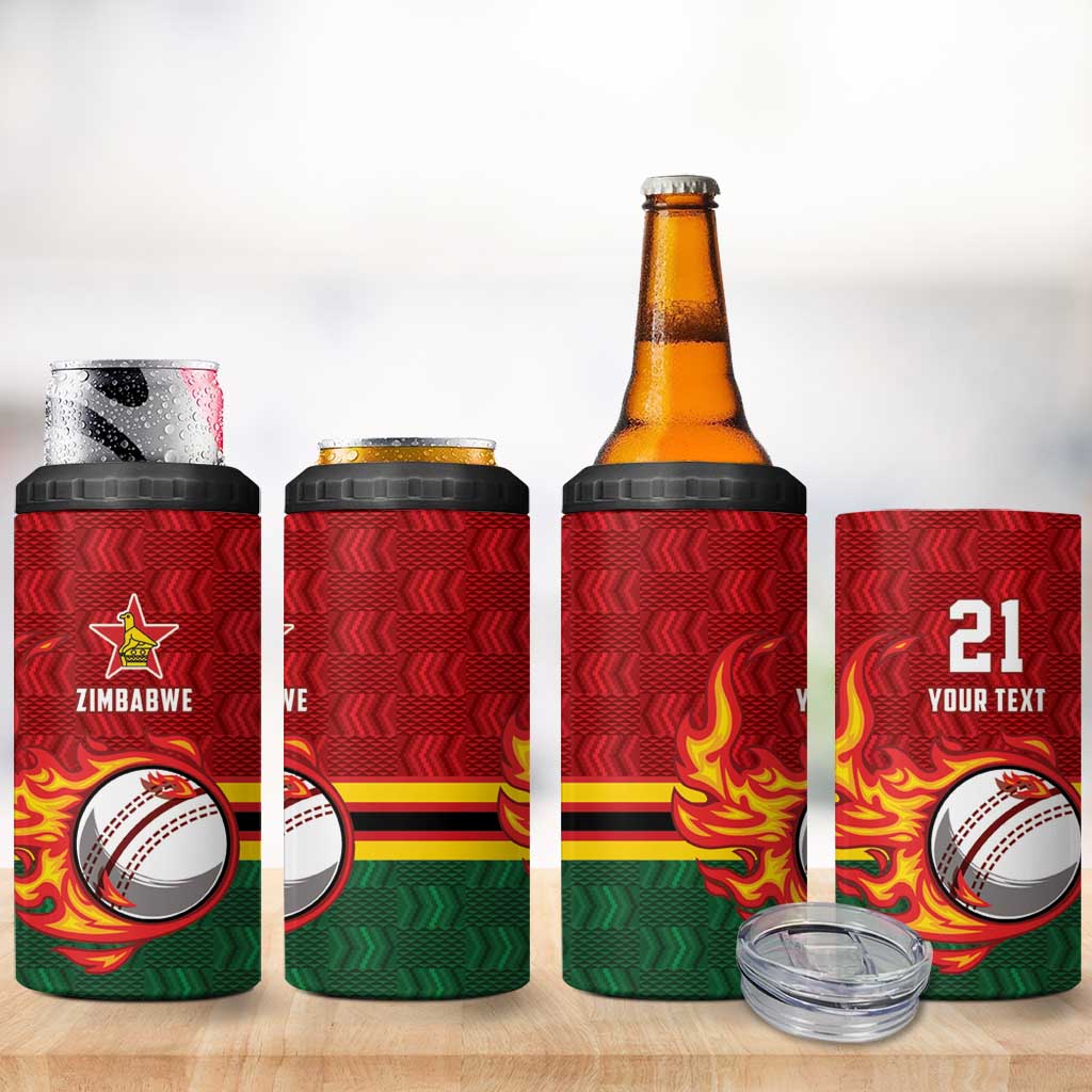 Custom Africa Cricket Zimbabwe 4 in 1 Can Cooler Tumbler The Chevrons Cricket Ball Fire LT9