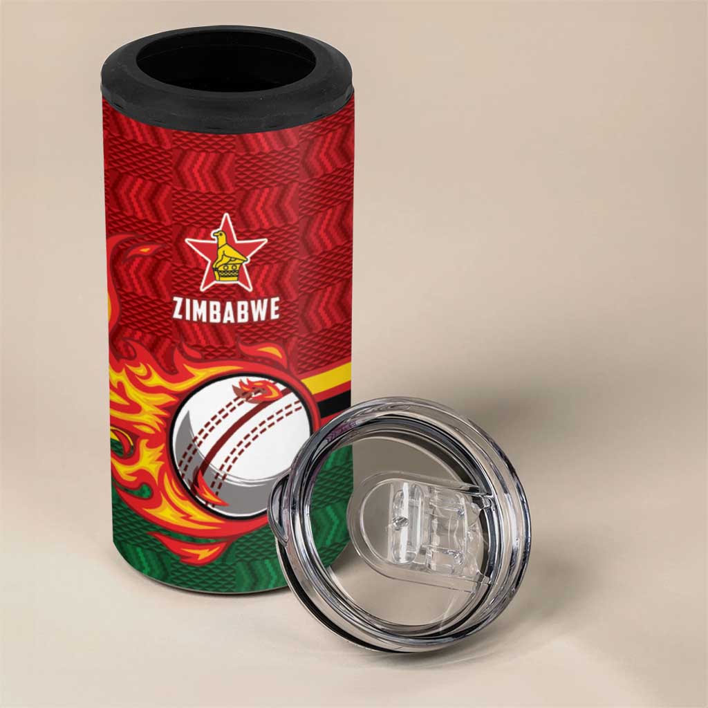 Custom Africa Cricket Zimbabwe 4 in 1 Can Cooler Tumbler The Chevrons Cricket Ball Fire LT9