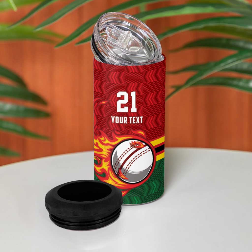 Custom Africa Cricket Zimbabwe 4 in 1 Can Cooler Tumbler The Chevrons Cricket Ball Fire LT9