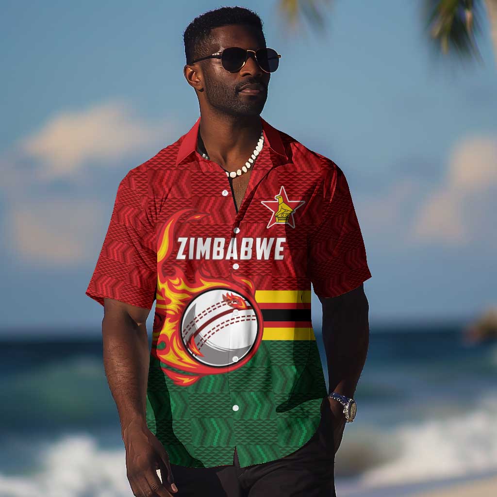 Custom Africa Cricket Zimbabwe Hawaiian Shirt The Chevrons Cricket Ball Fire LT9