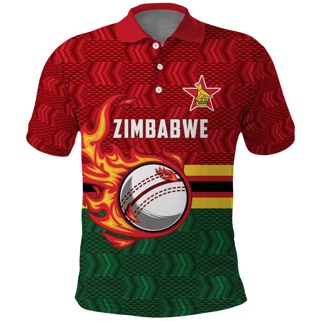 Zimbabwe Cricket Custom Polo Shirt The Chevrons Cricket Ball Fire LT9