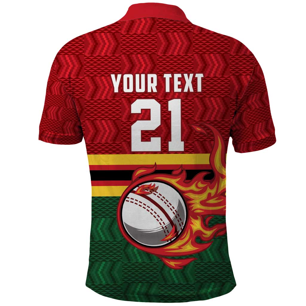 Zimbabwe Cricket Custom Polo Shirt The Chevrons Cricket Ball Fire LT9