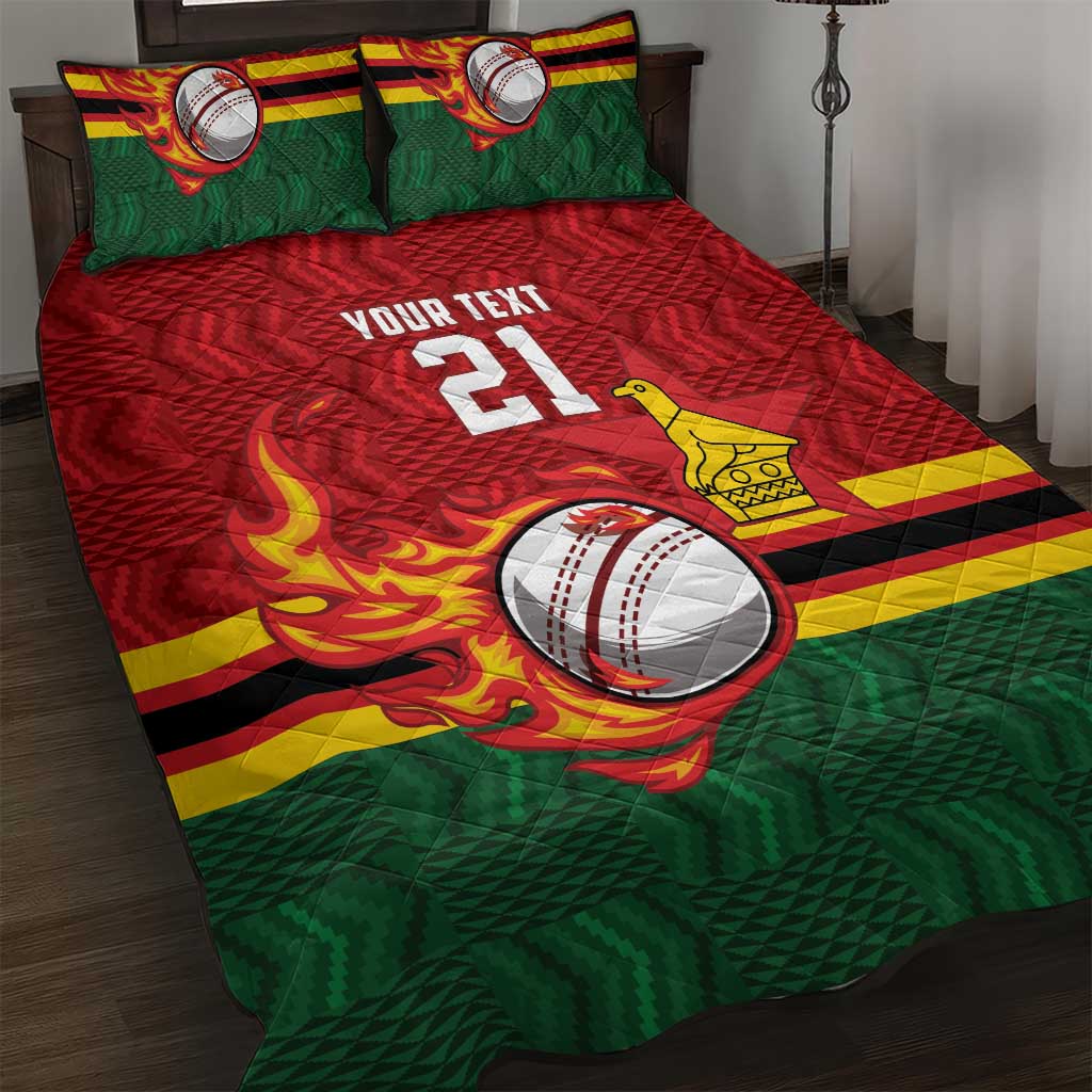 Custom Africa Cricket Zimbabwe Quilt Bed Set The Chevrons Cricket Ball Fire LT9