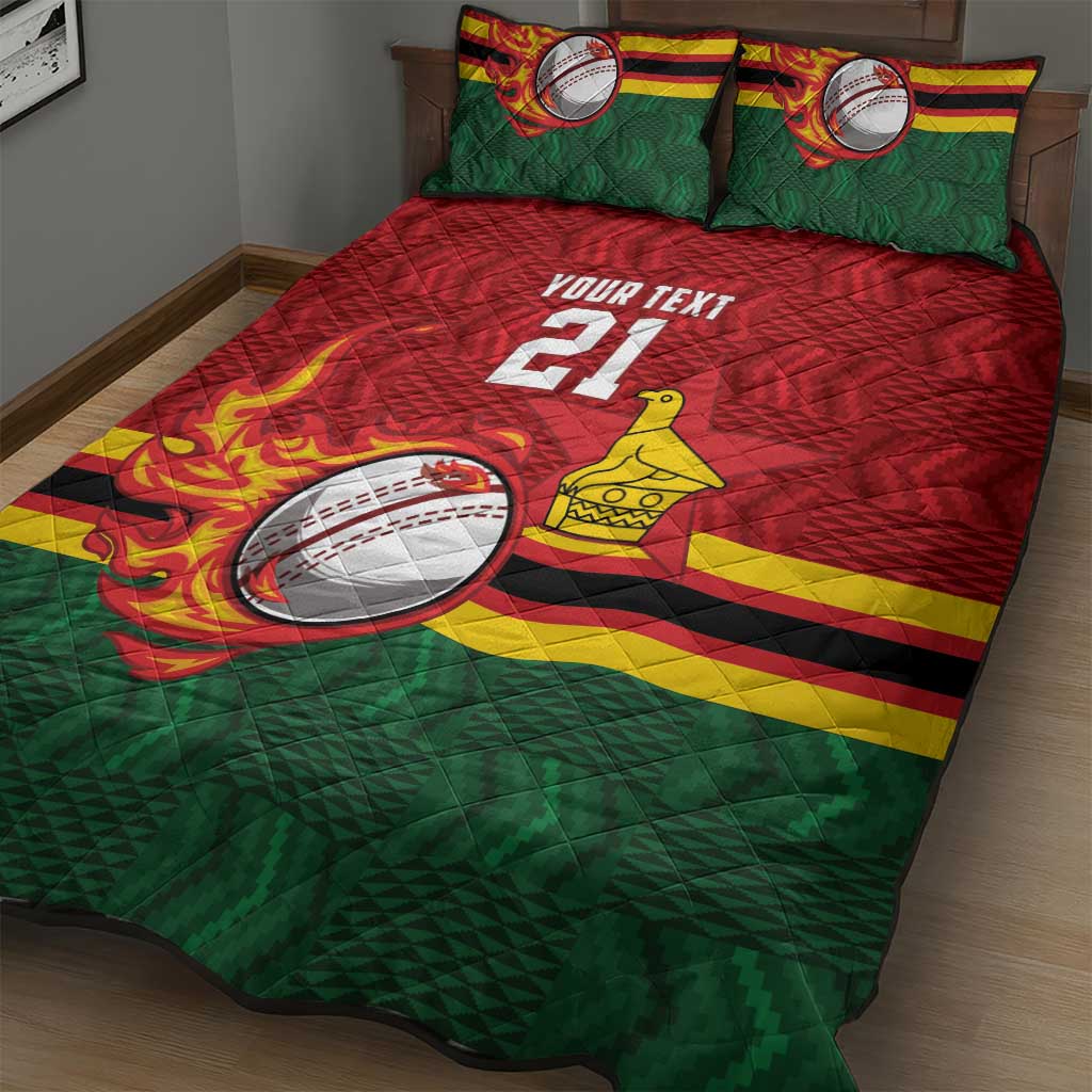 Custom Africa Cricket Zimbabwe Quilt Bed Set The Chevrons Cricket Ball Fire LT9