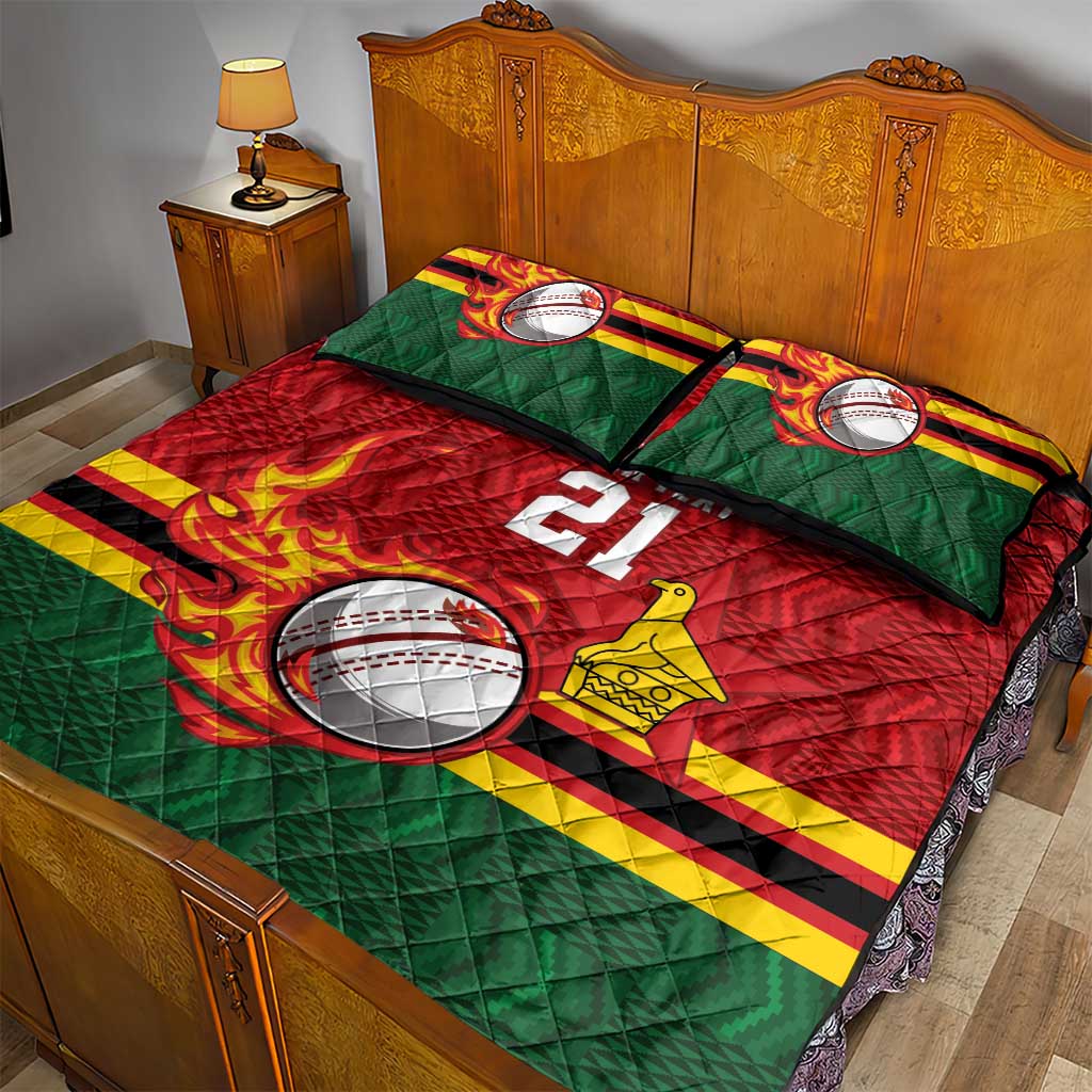 Custom Africa Cricket Zimbabwe Quilt Bed Set The Chevrons Cricket Ball Fire LT9