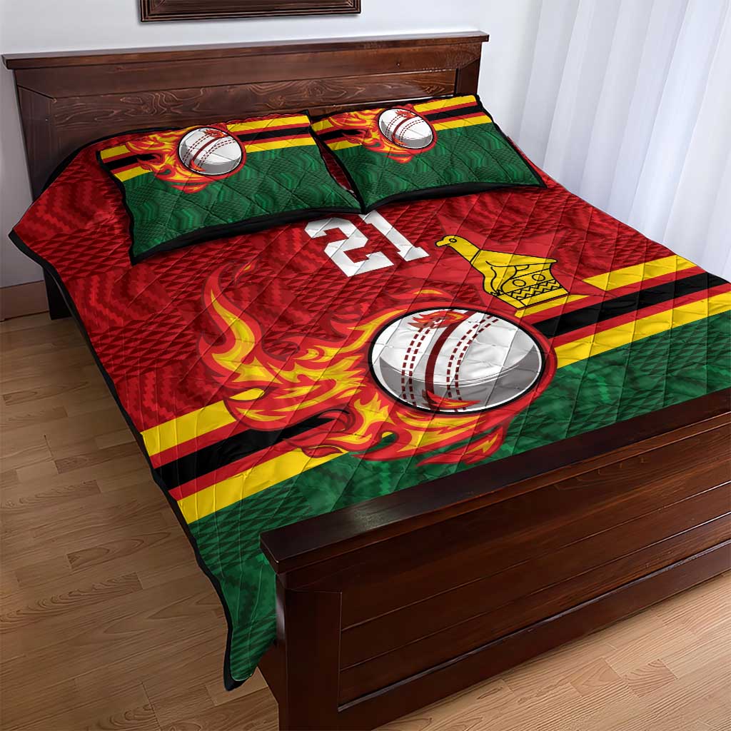 Custom Africa Cricket Zimbabwe Quilt Bed Set The Chevrons Cricket Ball Fire LT9