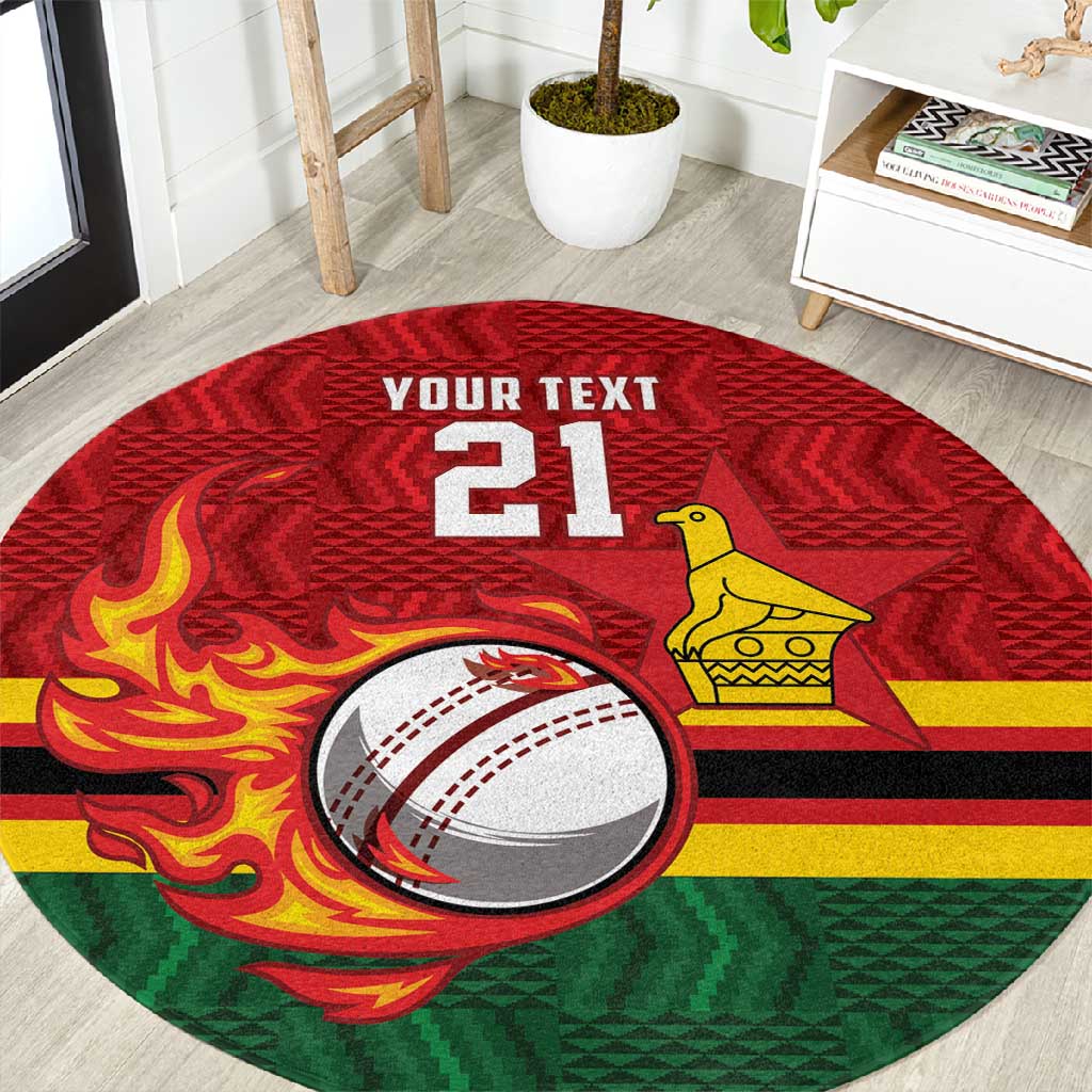 Custom Africa Cricket Zimbabwe Round Carpet The Chevrons Cricket Ball Fire LT9