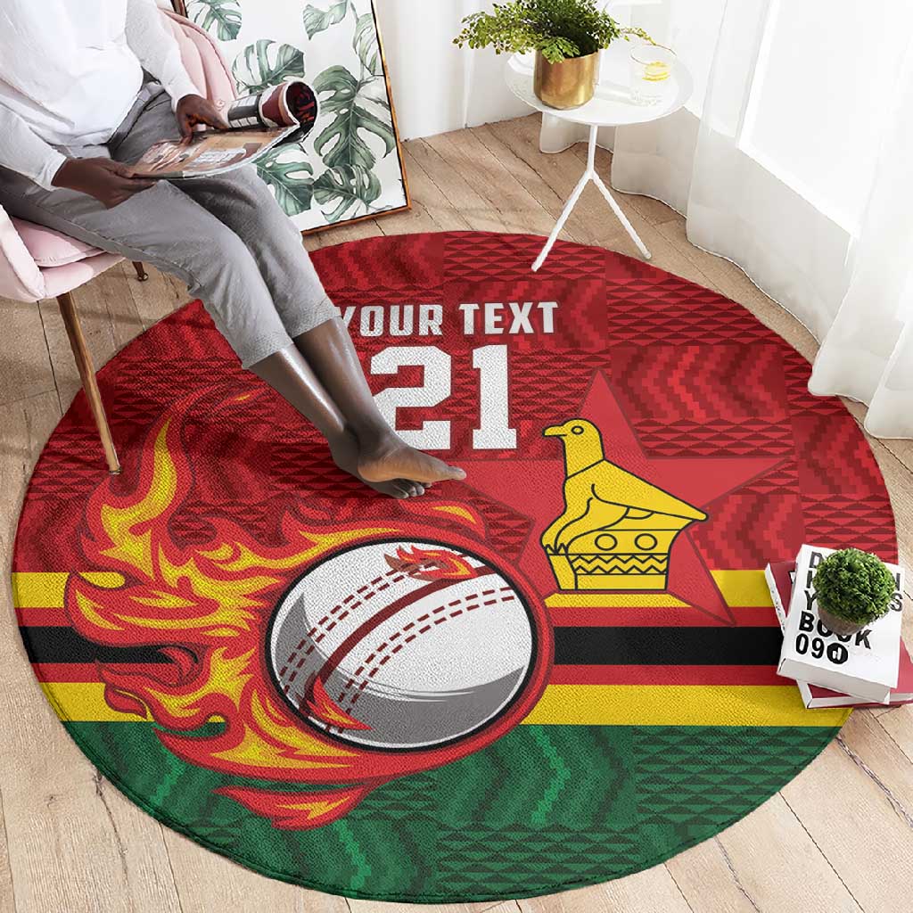 Custom Africa Cricket Zimbabwe Round Carpet The Chevrons Cricket Ball Fire LT9