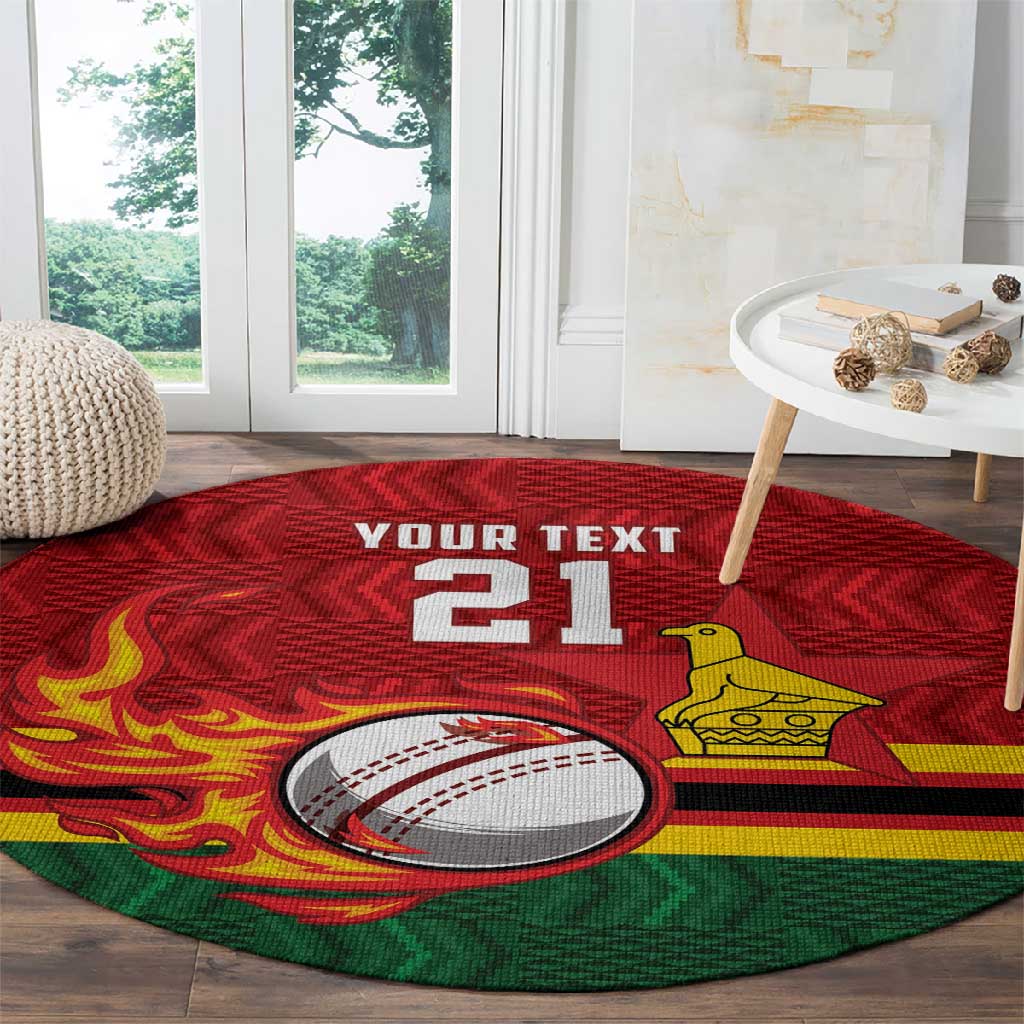 Custom Africa Cricket Zimbabwe Round Carpet The Chevrons Cricket Ball Fire LT9