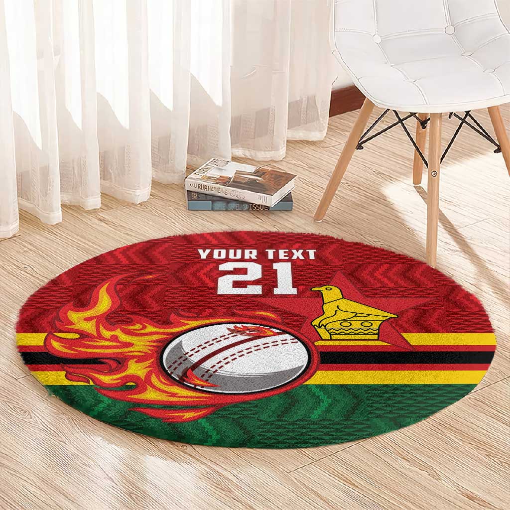 Custom Africa Cricket Zimbabwe Round Carpet The Chevrons Cricket Ball Fire LT9