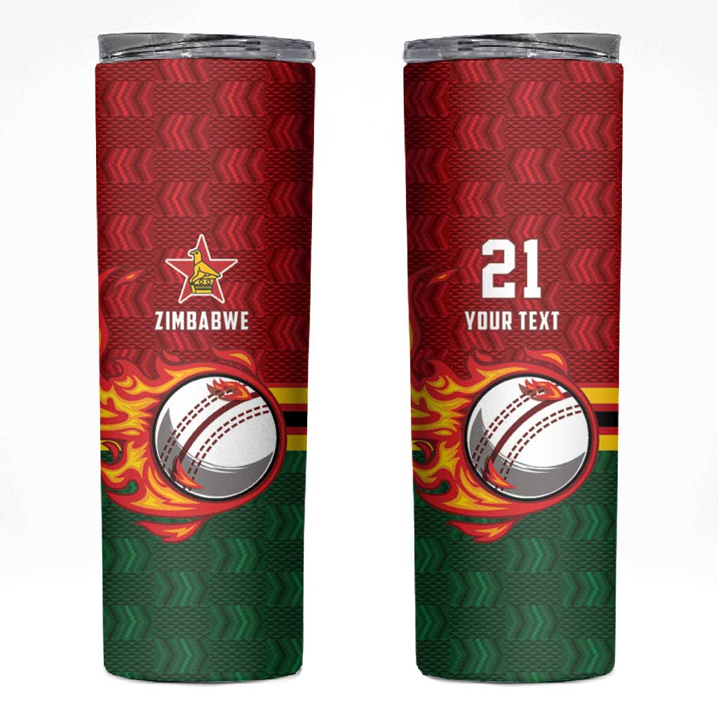 Custom Africa Cricket Zimbabwe Skinny Tumbler The Chevrons Cricket Ball Fire LT9
