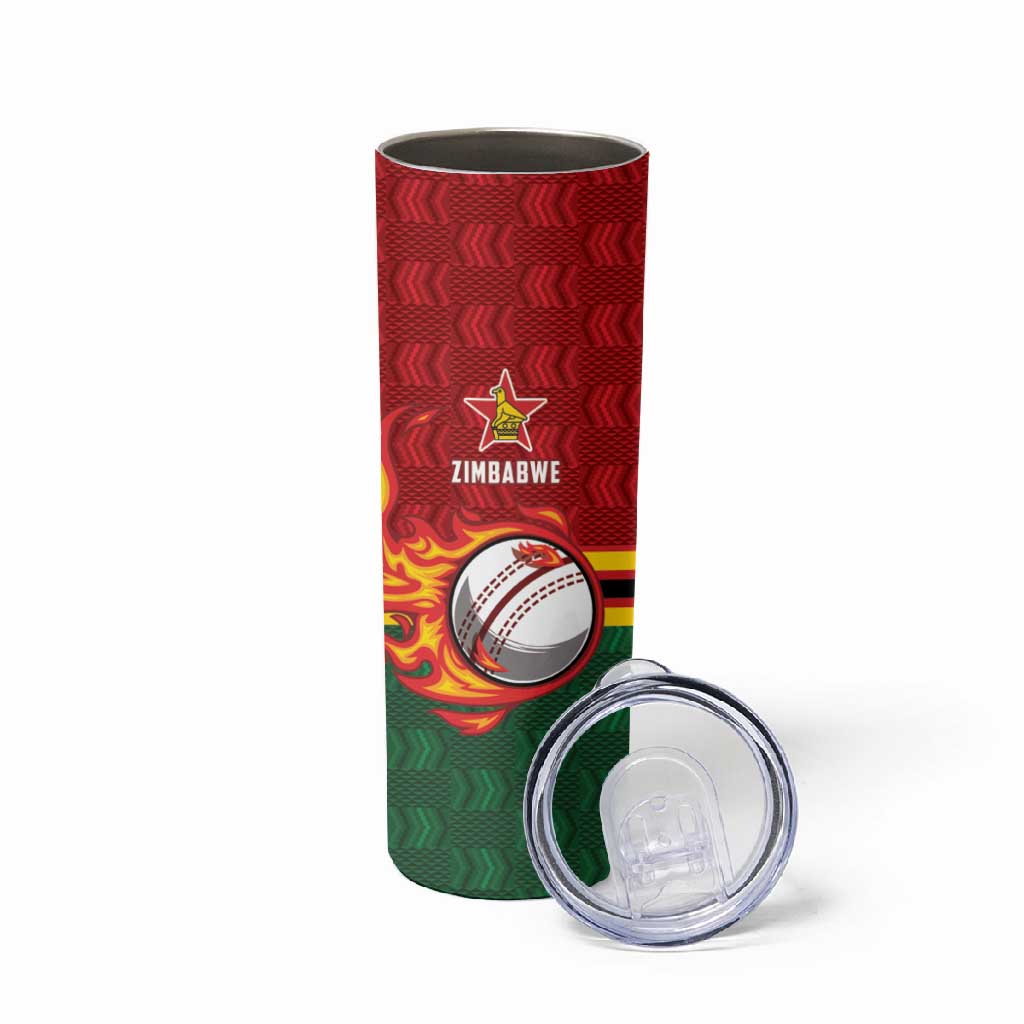 Custom Africa Cricket Zimbabwe Skinny Tumbler The Chevrons Cricket Ball Fire LT9